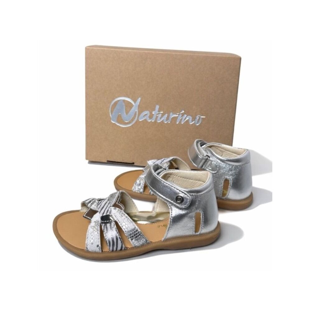 Toddler Girls Silver Leather Sandals EU 25 Metallic Python Dress Shoes US 8